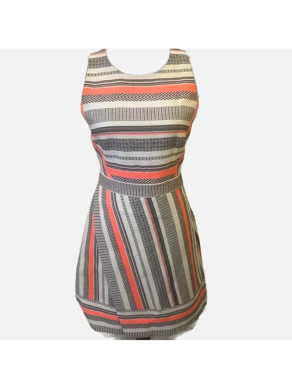 Kate Spade Tribal Print Striped Sleeveless Midi Dress 4 Faux Wrap Skirt Zipper